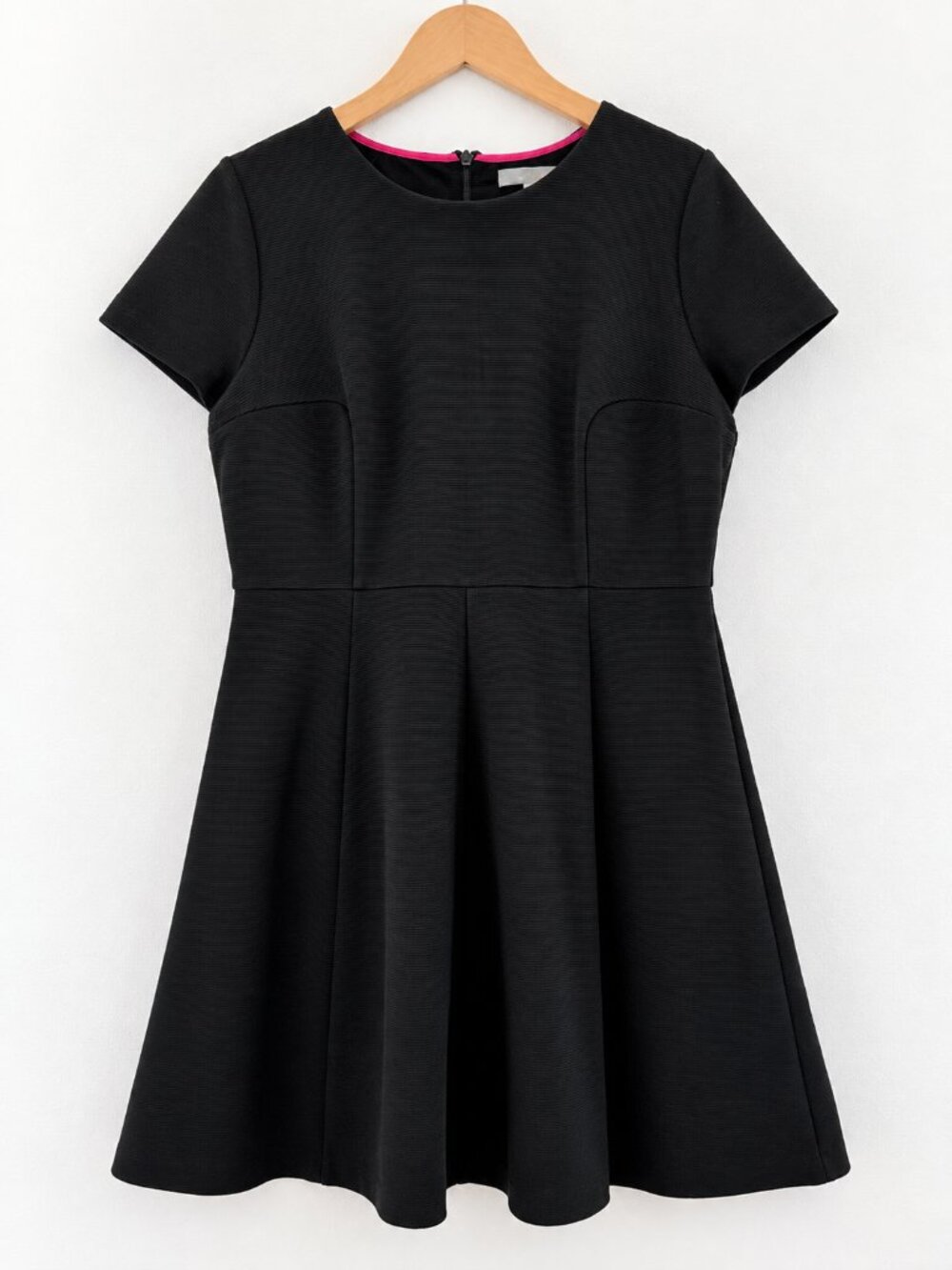 Boden Black Textured Fit & Flare Short Sleeve Dress Size 14 Classic Preppy LBD